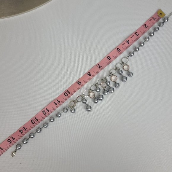 Silver Faux Pearl Bezel Chandelier Statement necklace - Picture 7 of 8